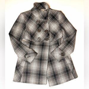 Michael Kors Women's Wool Blend Plaid Peacoat Black / Gray Size- 10